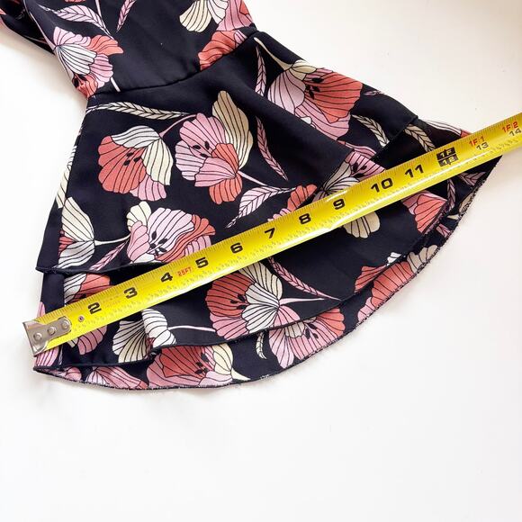 Who What Wear Dress Size L Black w/ Pink Cream Orange Floral Pattern Bell Sleeve - Picture 12 of 12